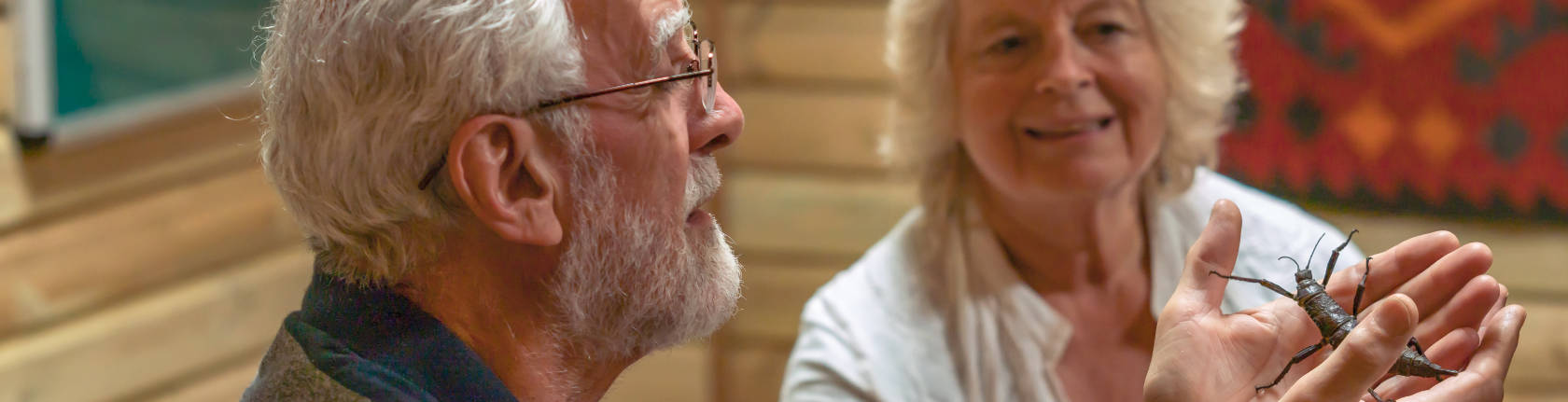 older couple with stick insect